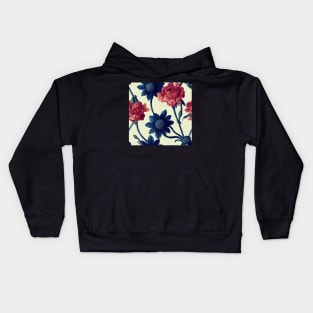 Deep Blue and Orange Red Vintage Floral Kids Hoodie